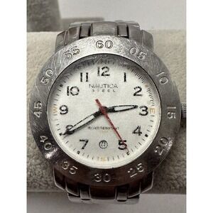 Scratched Nautica Steel 09070M New Battery Men Watch 35MM 7" Stainless Steel K44